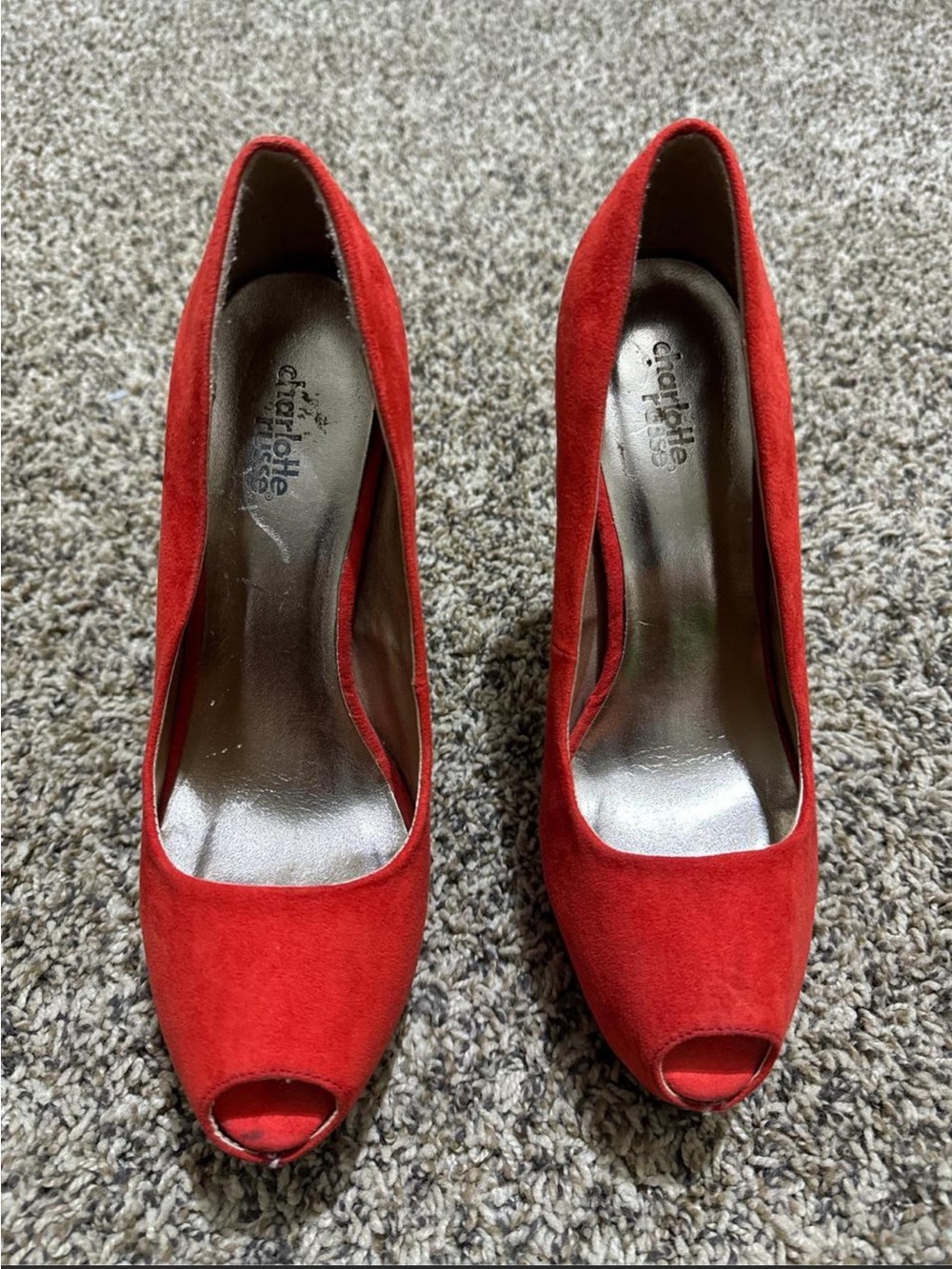 Charlotte Russe Red Suede Peep-Toe Pumps